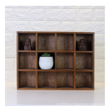 new design Freestanding Dark Brown Wood Shelf Rack Wall Mounted 12 Compartment Shadow Box